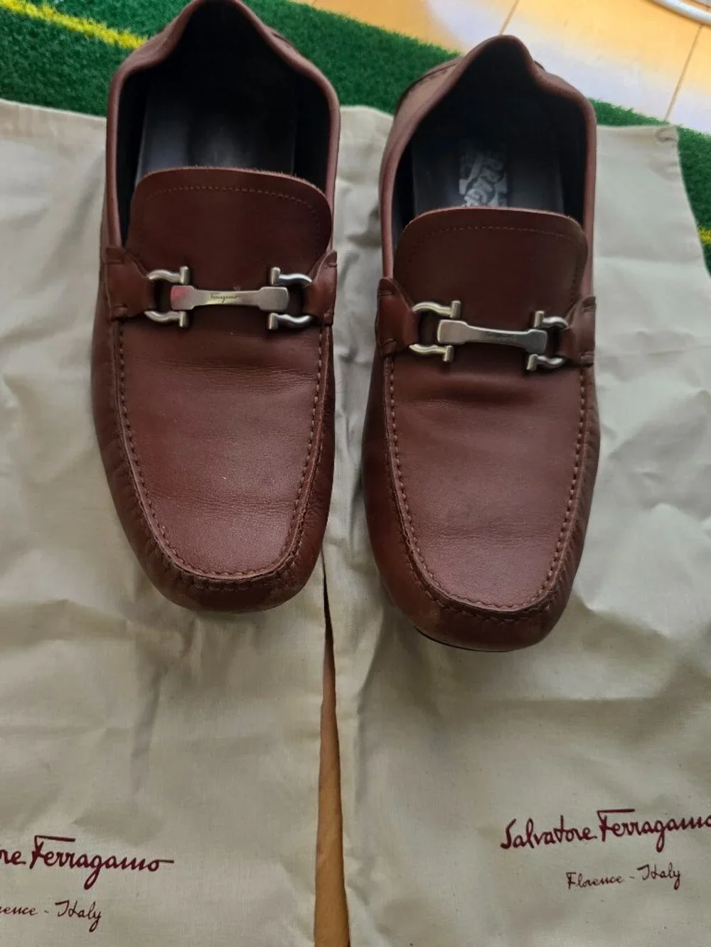 Salvatore Ferragamo Gancini Brown Leather Driving Shoes Loafers Men’s 8.5 D